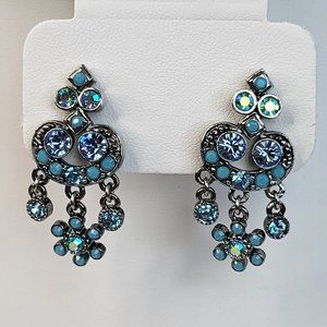 *4/$20* Blue green crystal short-drop stud earrings with sparkly floral design
